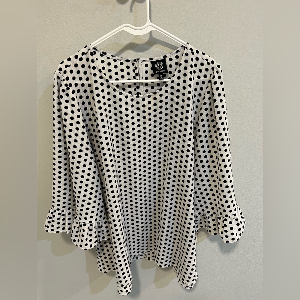 Bobeau black and white polka dot shirt.